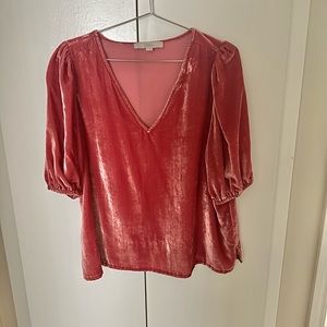 Beautiful dusty coral velvet puff sleeve top